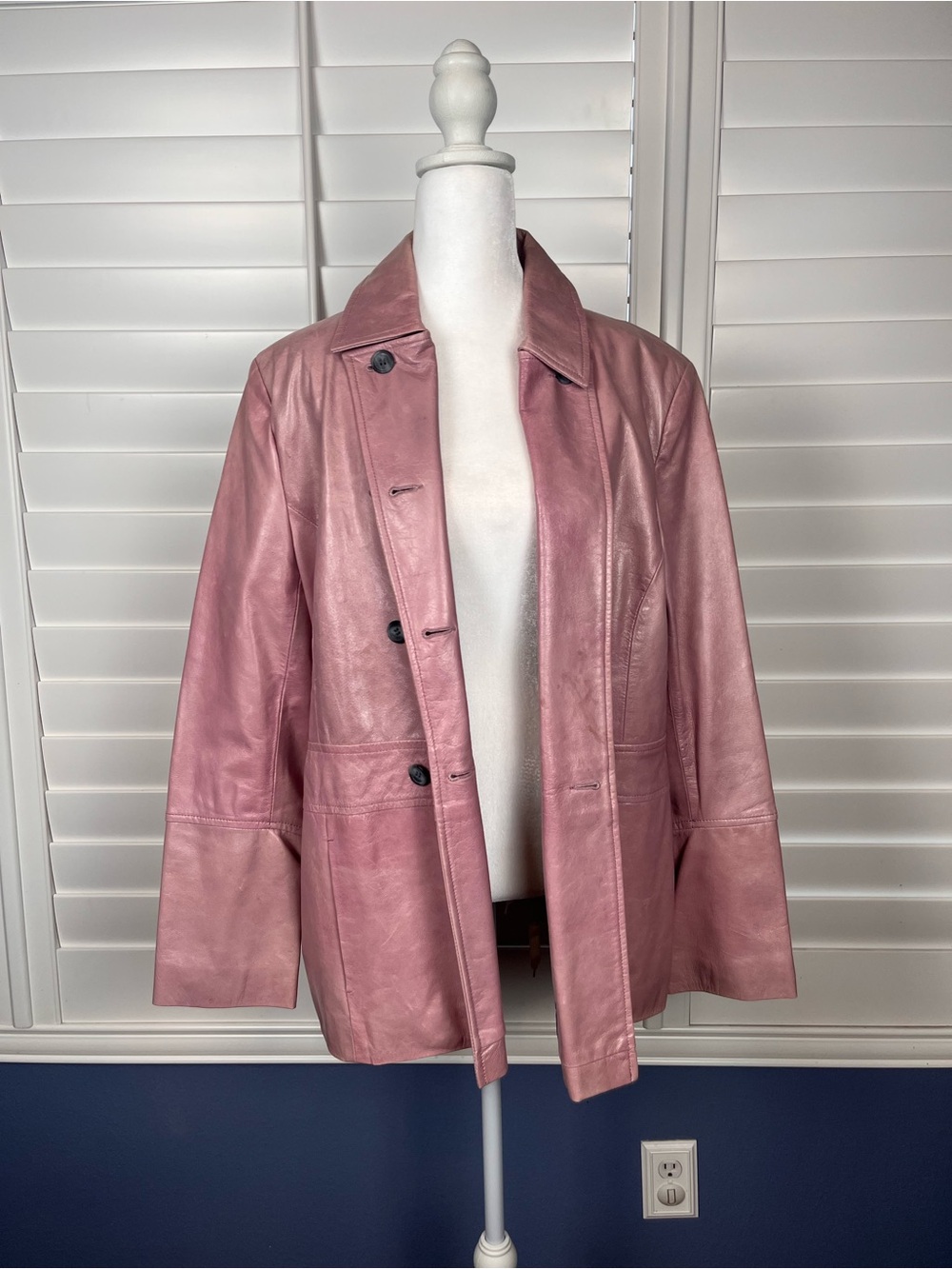 Olly London Pink Leather Jacket Classic Button up size m Y2K soft grunge retro